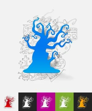 Tree paper sticker with hand drawn elements Stock Illustration
