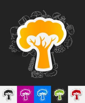 Tree paper sticker with hand drawn elements Stock Illustration