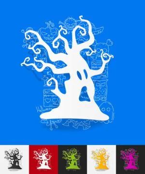 Tree paper sticker with hand drawn elements イラスト素材