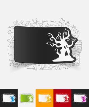 Tree paper sticker with hand drawn elements Stock Illustration