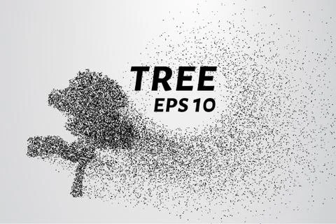 The tree of particles. The tree crumbles into small circles and dots. Stock Illustration
