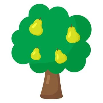 Tree with pears, vector illustration in cartoon flat style. Natural harvest icon Stock Illustration