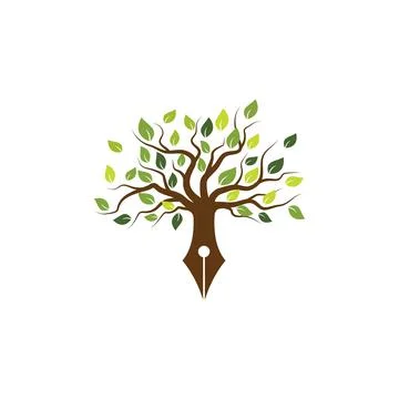Tree with pen writer 스톡 일러스트