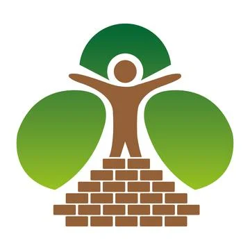Tree People Brick Foundation Logo Design Template Vector Icon 스톡 일러스트