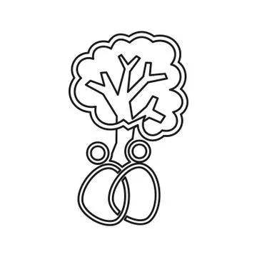 Tree people chain Commitment Teamwork Together Outline Logo 스톡 일러스트