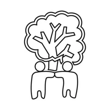 Tree people Commitment Teamwork Together Outline Logo 스톡 일러스트