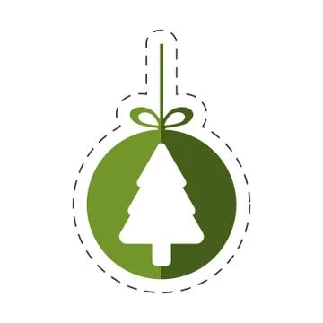 Tree pine christmas hang line Stock Illustration