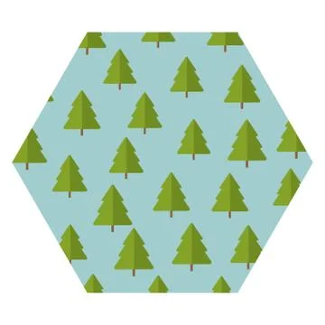 Tree pines pattern hexagon frame Stock Illustration