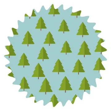 Tree pines pattern round label Stock Illustration