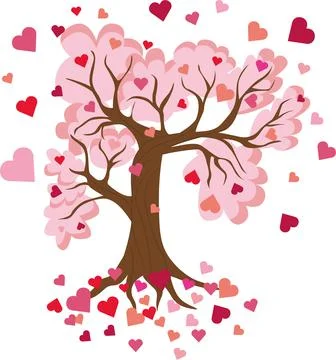 A tree with pink and red hearts. Isolated editable object. A symbol of love and Illustrazione stock