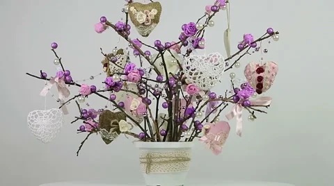 Tree with pink valentines Stock Footage 58147556