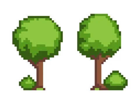 Tree Pixel Plant Object Set Vector Illustration Stock Illustration