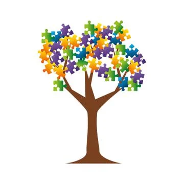 Tree plant with puzzle attached Illustrazione stock