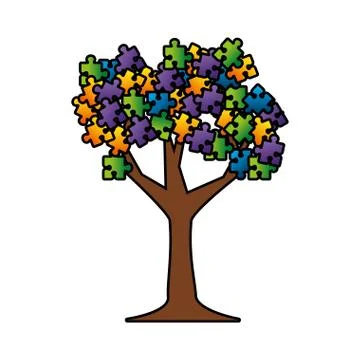 Tree plant with puzzle attached Illustrazione stock