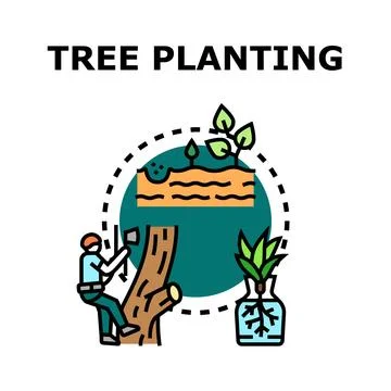 Tree planting and reforestation process vector icon concept Stock Illustration