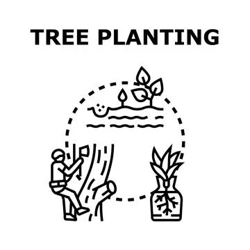 Tree planting and reforestation process vector icon concept Ilustración de archivo