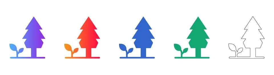 Tree Planting and Reforestation Vector Icons Stock Illustration