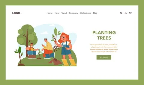 Tree planting concept. Flat vector illustration Stock Illustration