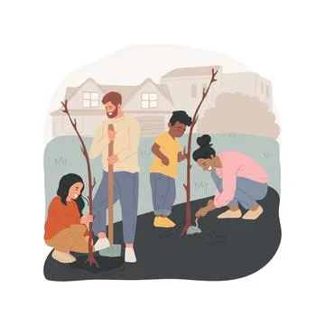 Tree planting isolated cartoon vector illustration. Stock Illustration