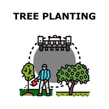 Tree planting process creating sustainable agricultural environment Stock Illustration
