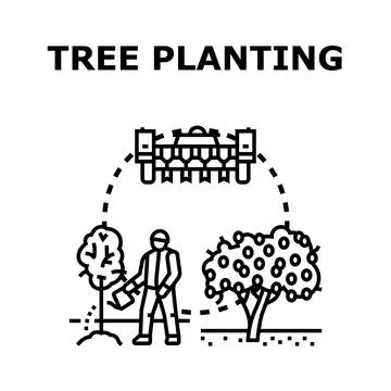 Tree planting process creating sustainable agricultural environment Stock Illustration