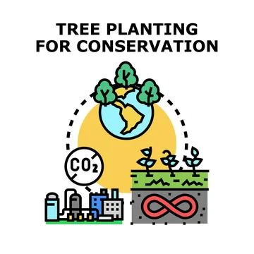 Tree planting saving environment and reducing carbon Stock Illustration