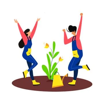 Tree planting vector illustration concept, Tree plantation watering plant Stock Illustration