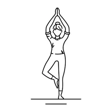 Tree Pose Vrikshasana black line icon. Balancing asana. Entire sole of the fo Stock Illustration