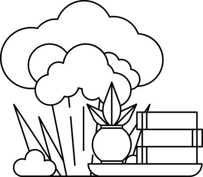 A tree with a pot of flowers and a stack of books Stock Illustration