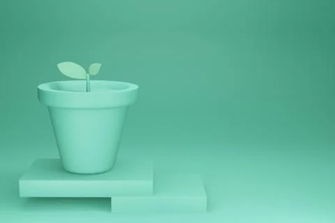 Tree pot green studio and stand pedestal podium modern 3D Rendering 스톡 일러스트