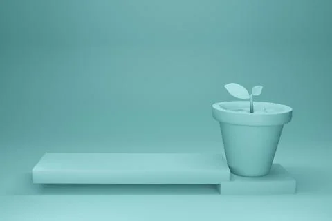 Tree pot green studio and stand pedestal podium modern 3D Rendering Stock Illustration