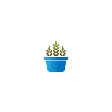 Tree in the pot, Leaf icon logo template Stock Illustration