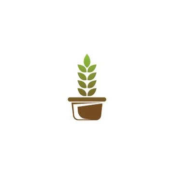 Tree in the pot, Leaf icon logo template Stock Illustration