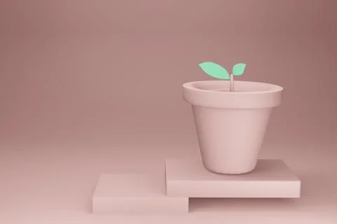 Tree pot pink studio and stand pedestal podium modern 3D Rendering 스톡 일러스트