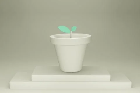 Tree pot white studio and stand pedestal podium modern 3D Rendering. Stock Illustration