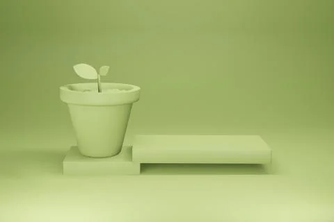 Tree pot yellow studio and stand pedestal podium modern 3D Rendering Stock Illustration