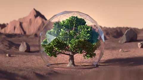 Tree Protected in Glass Dome 3D render animation Stock Footage 322102733