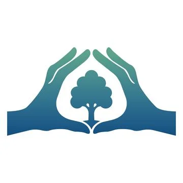 Tree Protected by Hands Logo Design for Eco Conservation and Environmental Care Illustrazione stock