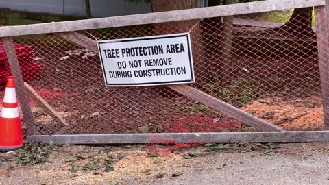 Tree protection area sign Stock Footage 135841210