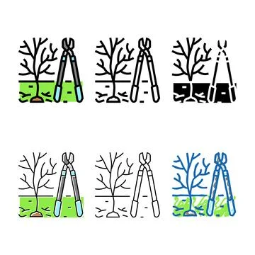 Tree pruning garden maintenance color icon vector multistyle イラスト素材