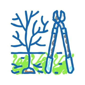 Tree pruning garden maintenance icon doodle illustration Stock Illustration