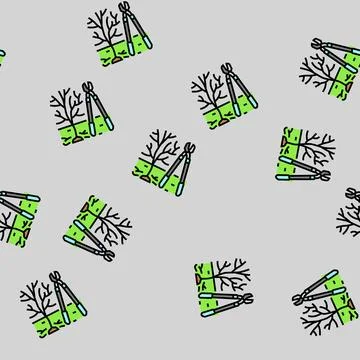 Tree pruning garden maintenance vector seamless pattern Stock Illustration