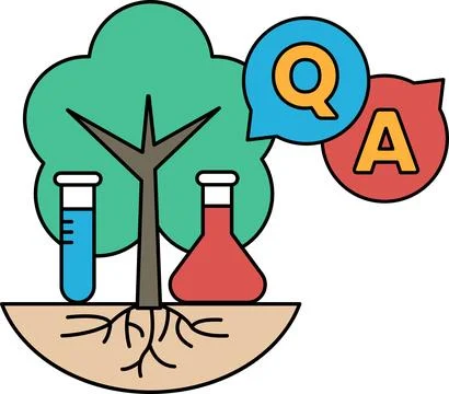 A tree with a question mark and a letter A above it Stock Illustration