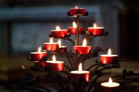 Tree of Red Candles Stock Photos