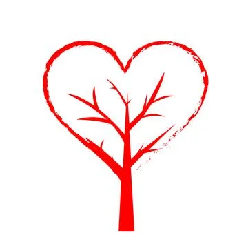 Tree red heart shape outline vector illustration Stock Illustration