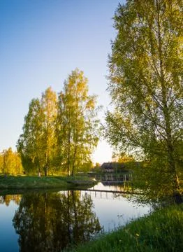 Tree Reflection in the Lake on a Sunny Spring Day - Autumn Colours Foto stock