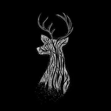 Tree Reindeer over Black Stock Illustration