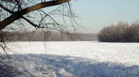Tree Revealing Frozen River Stock Footage 34677253