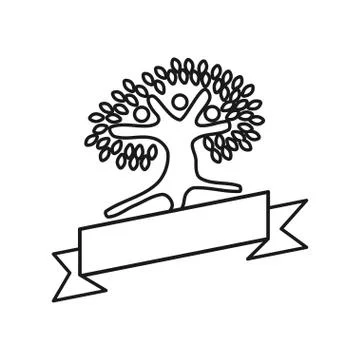 Tree Ribbon Commitment Teamwork Together Outline Logo 库存插图