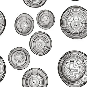 Tree Ring Seamless Pattern Line Art Illustrazione stock
